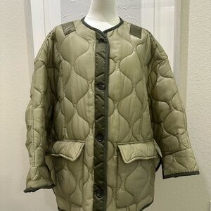 The Frankie Shop Teddy Quilted Moss Green Jacket